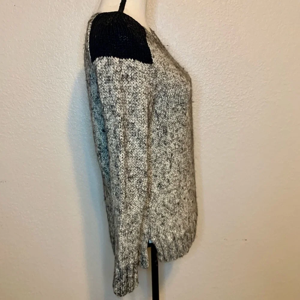 J. Crew Wool & Mohair Sweater Black & White Marled Colorblock Shoulders Small